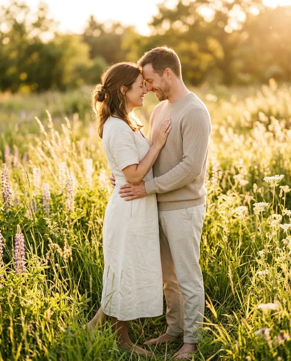 The Forehead Touch, romantic couple photo poses. close-up standing reference for couple photo poses.