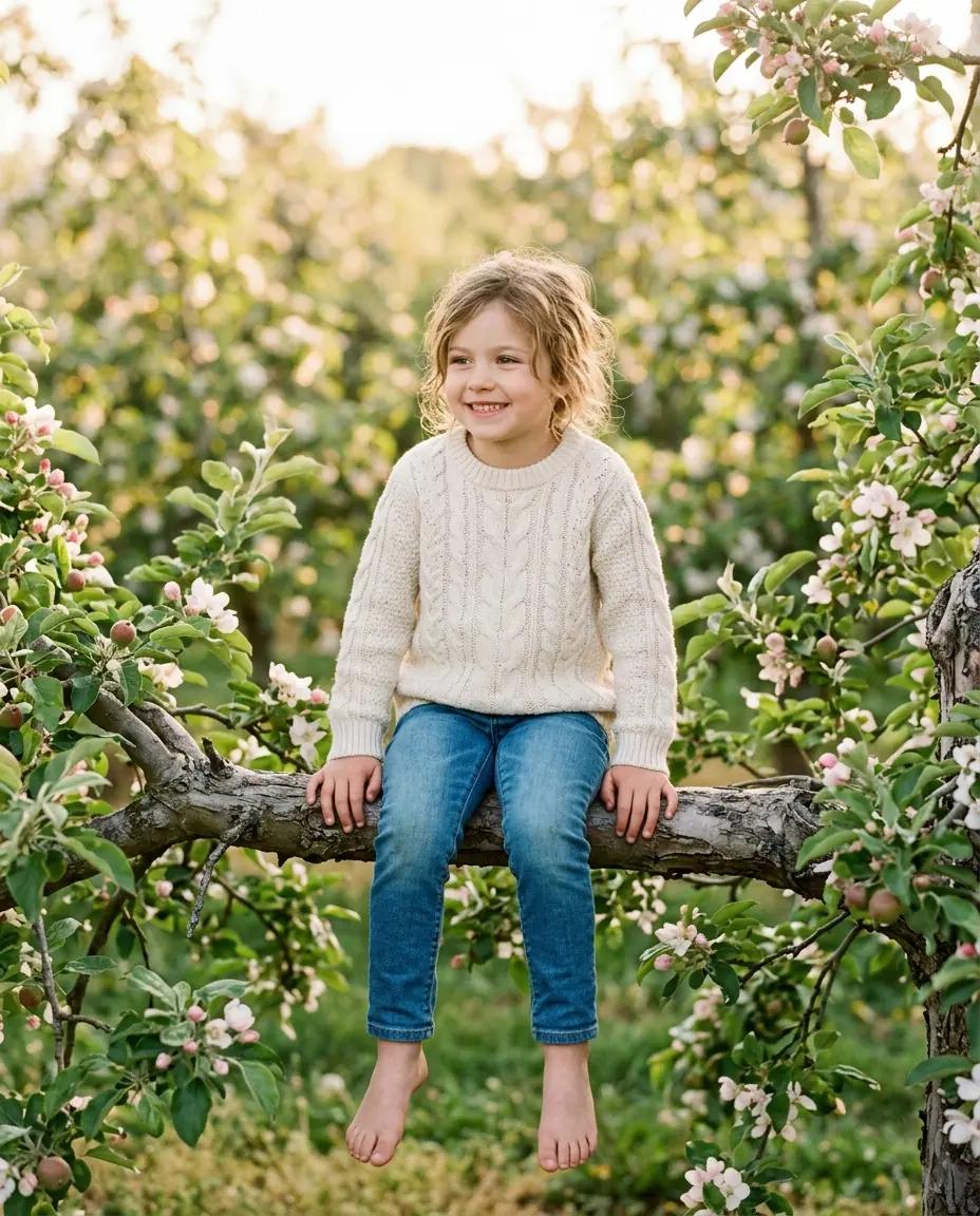 Kids Photo Poses example: The Low Branch Sit