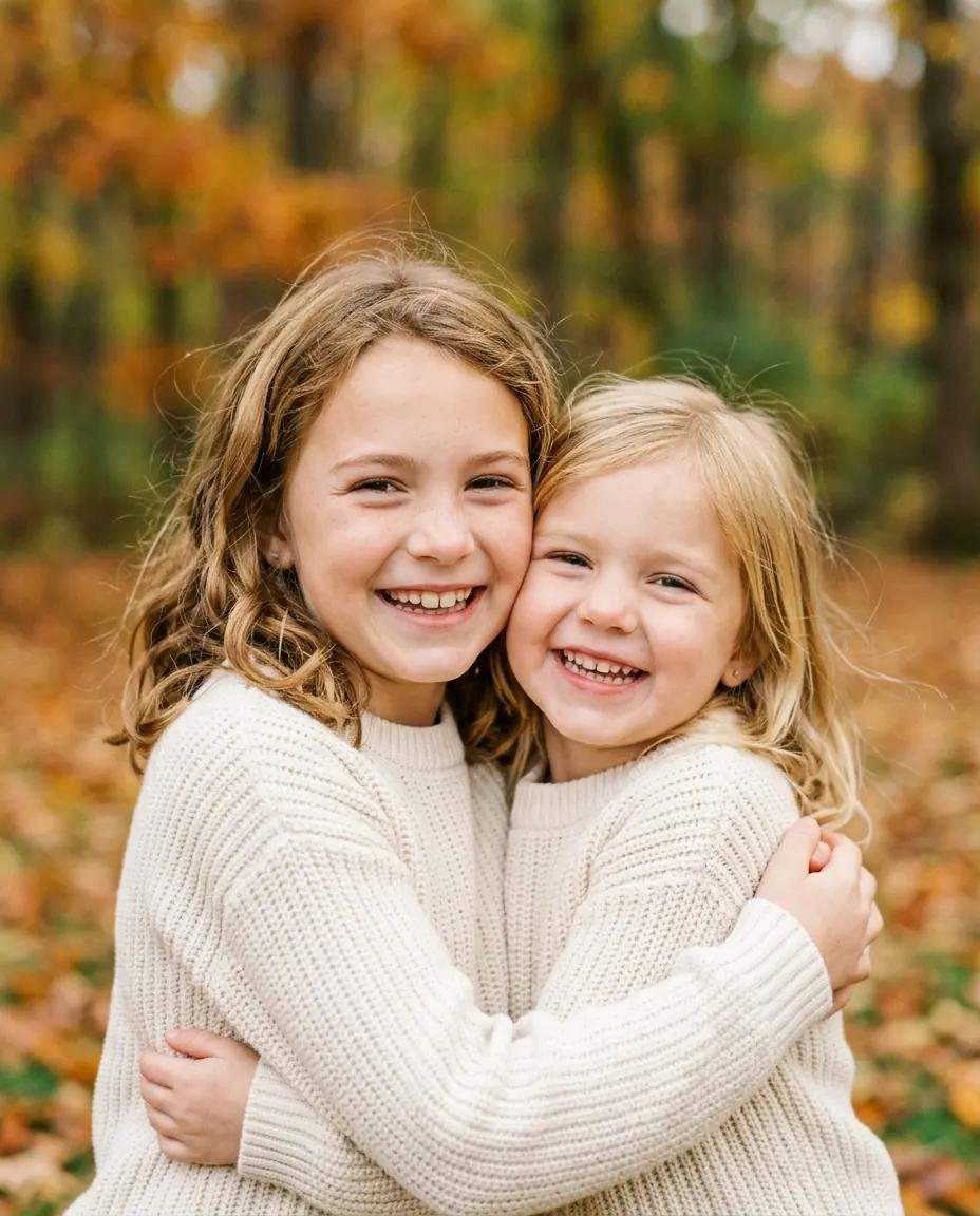 Sibling Photo Poses example: The Cheek to Cheek